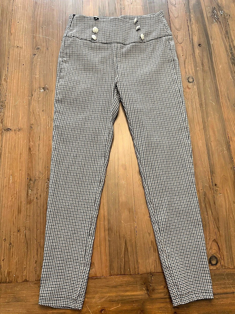 Unbranded Plaid High Rise Skinny Dress Pants Gold Button Accents Size L